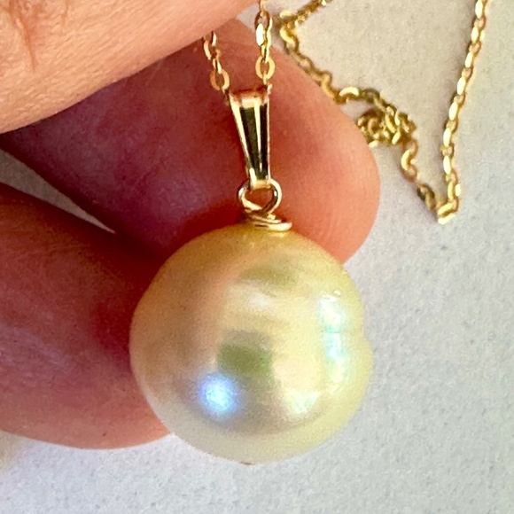 AUTHENTIC 13.2mm Real Golden South Sea Pearl Necklace (HANDMADE) - Picture 1 of 9
